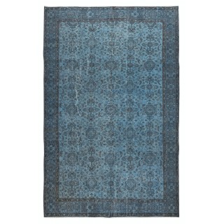 Contemporary Anti-Bacterial Handmade Blue Color Turkish Wool Area Rug with Floral Design