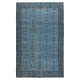 Contemporary Anti-Bacterial Handmade Blue Color Turkish Wool Area Rug with Floral Design
