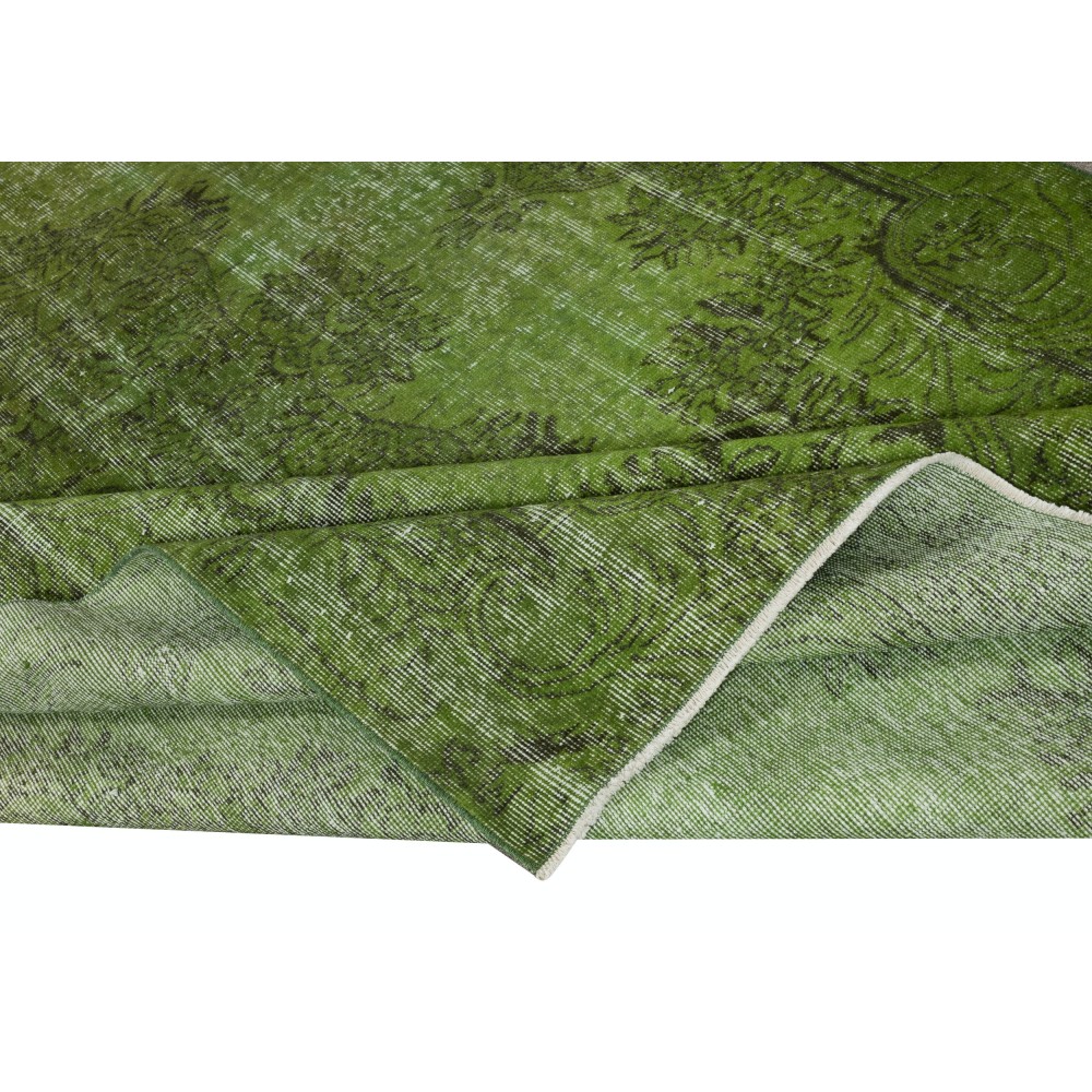 Green Handmade Area Rug for Living Room. Shabby Chic Turkish Carpet for Entrance, Bedroom & Dining Room