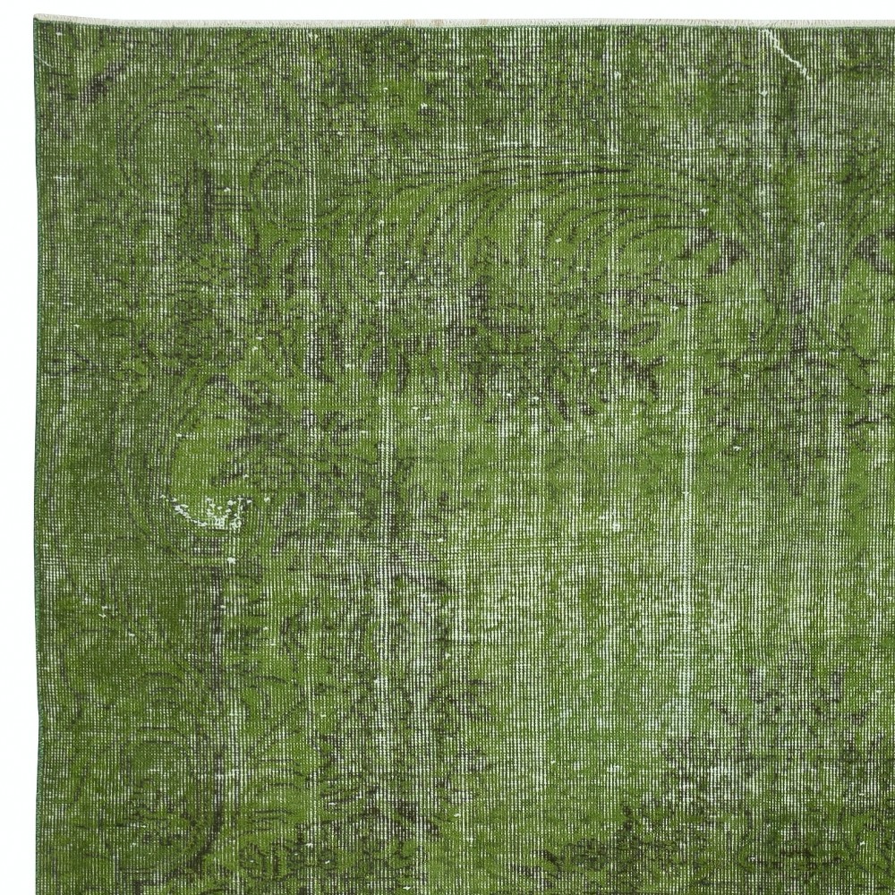 Green Handmade Area Rug for Living Room. Shabby Chic Turkish Carpet for Entrance, Bedroom & Dining Room