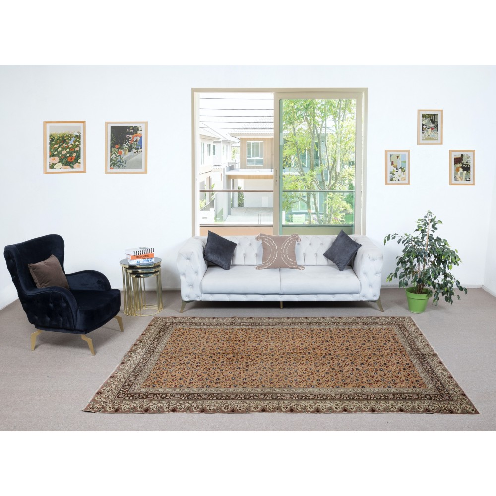 Vintage Handmade Turkish Area Rug with Floral Design