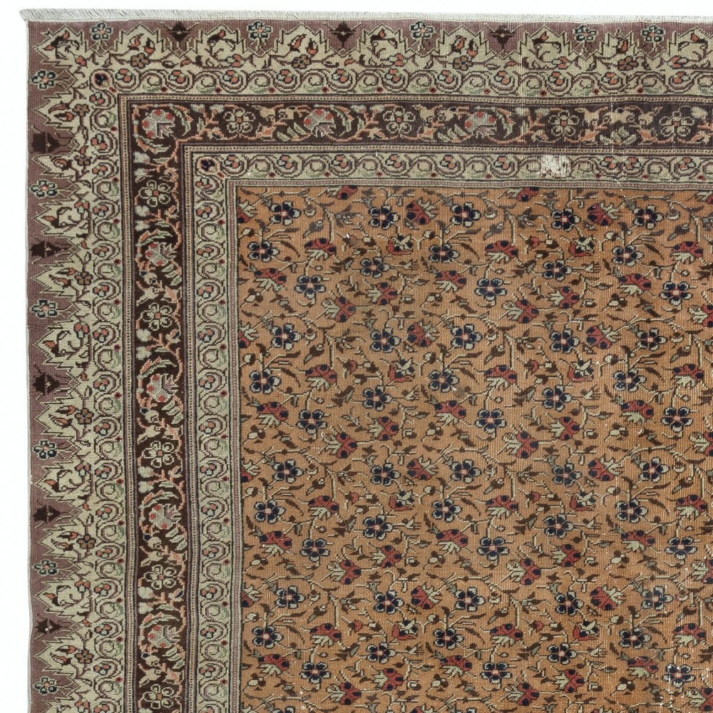 Vintage Handmade Turkish Area Rug with Floral Design