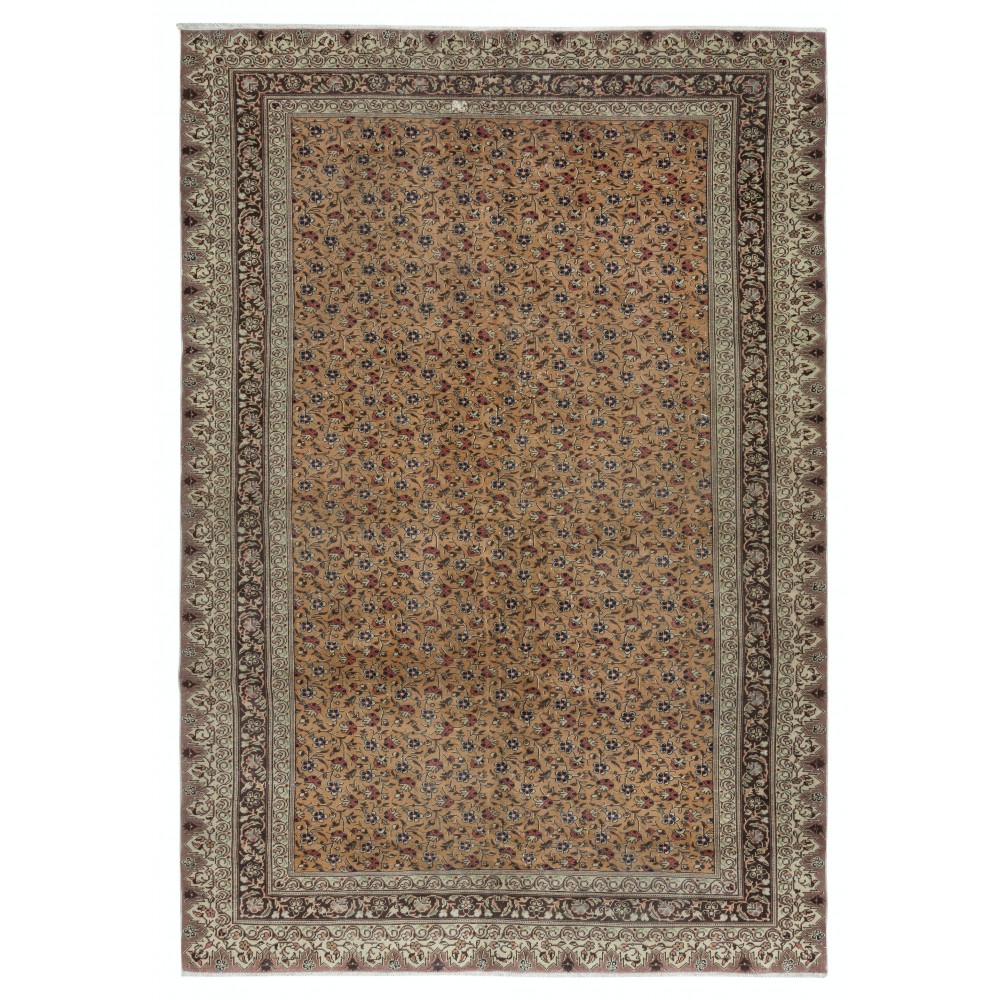 Vintage Handmade Turkish Area Rug with Floral Design