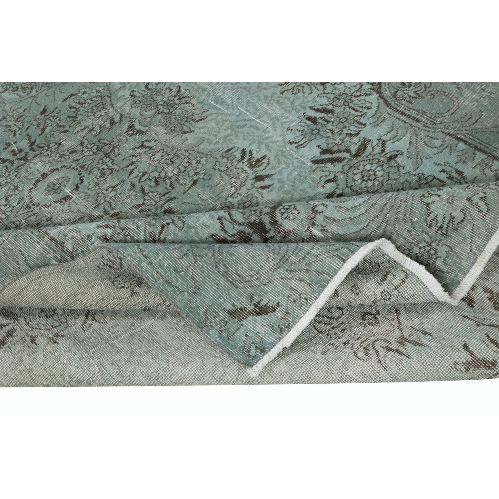 Contemporary Hand Knotted Turkish Area Rug Re-Dyed in Light Blue Color