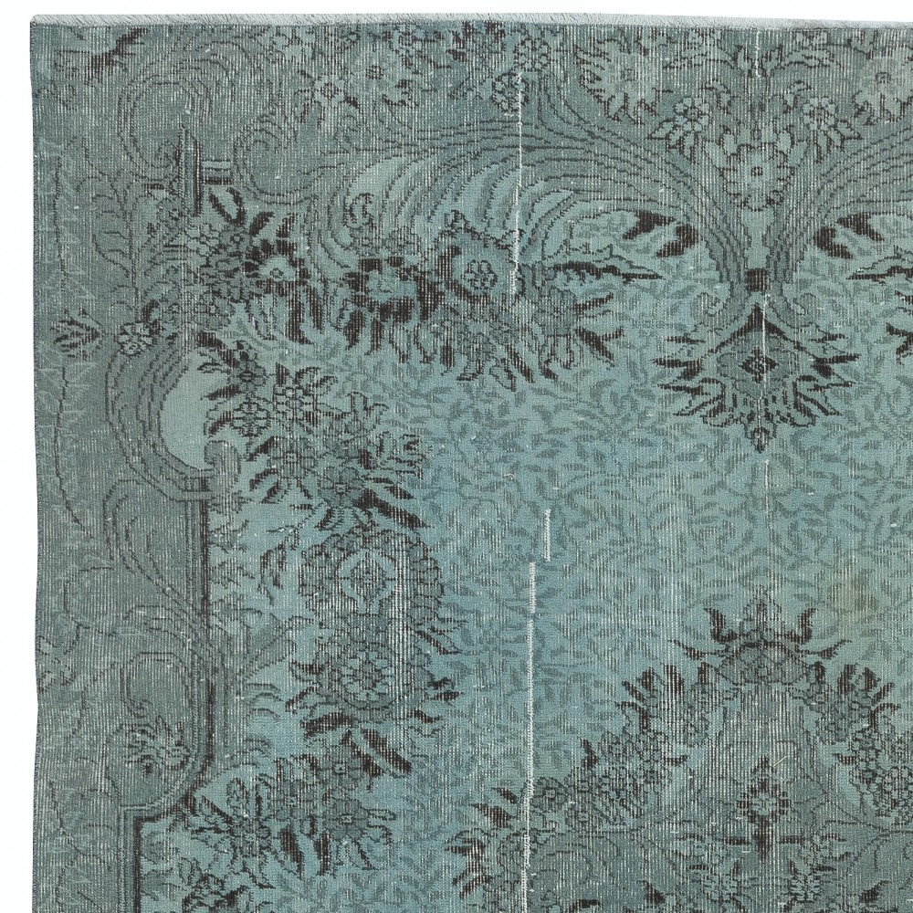 Contemporary Hand Knotted Turkish Area Rug Re-Dyed in Light Blue Color