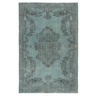 Contemporary Hand Knotted Turkish Area Rug Re-Dyed in Light Blue Color
