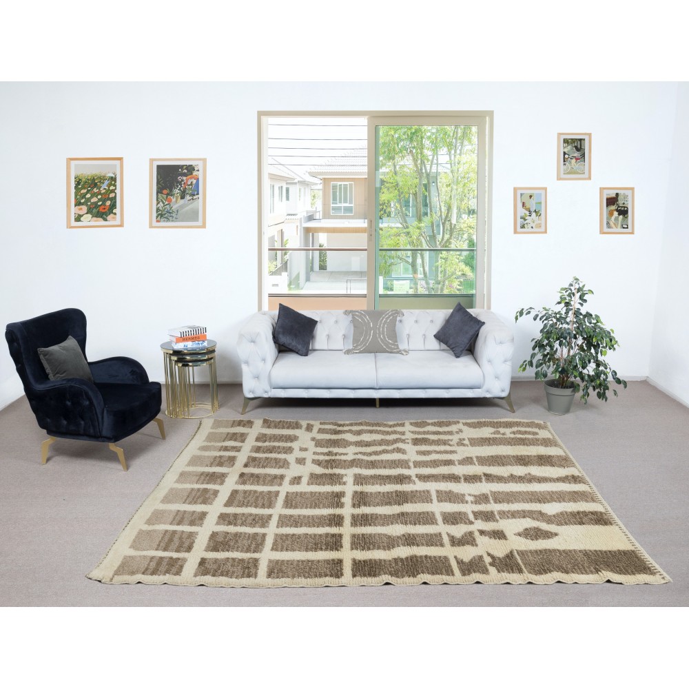 Contemporary Handmade Tulu Rug Made of Natural Brown & Beige Wool