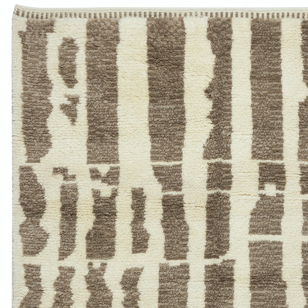 Contemporary Handmade Tulu Rug Made of Natural Brown & Beige Wool