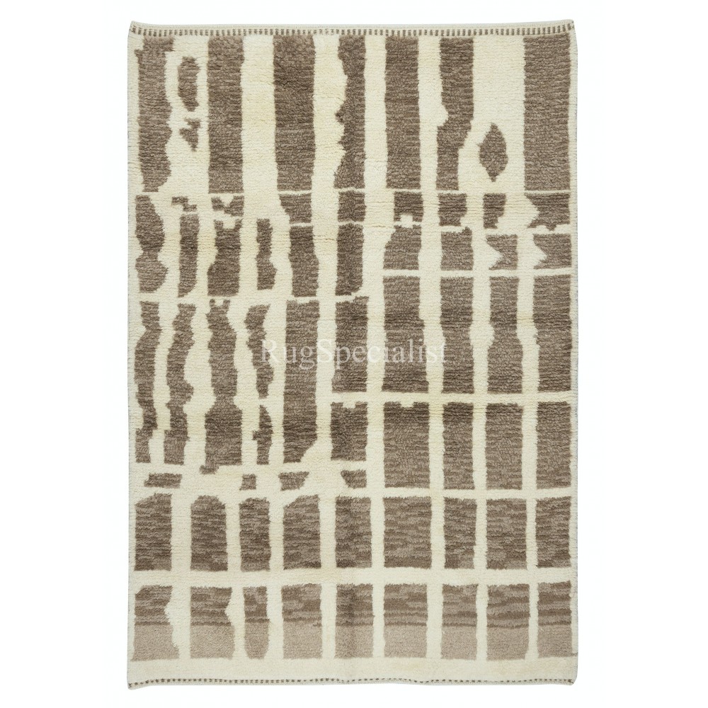 Contemporary Handmade Tulu Rug Made of Natural Brown & Beige Wool
