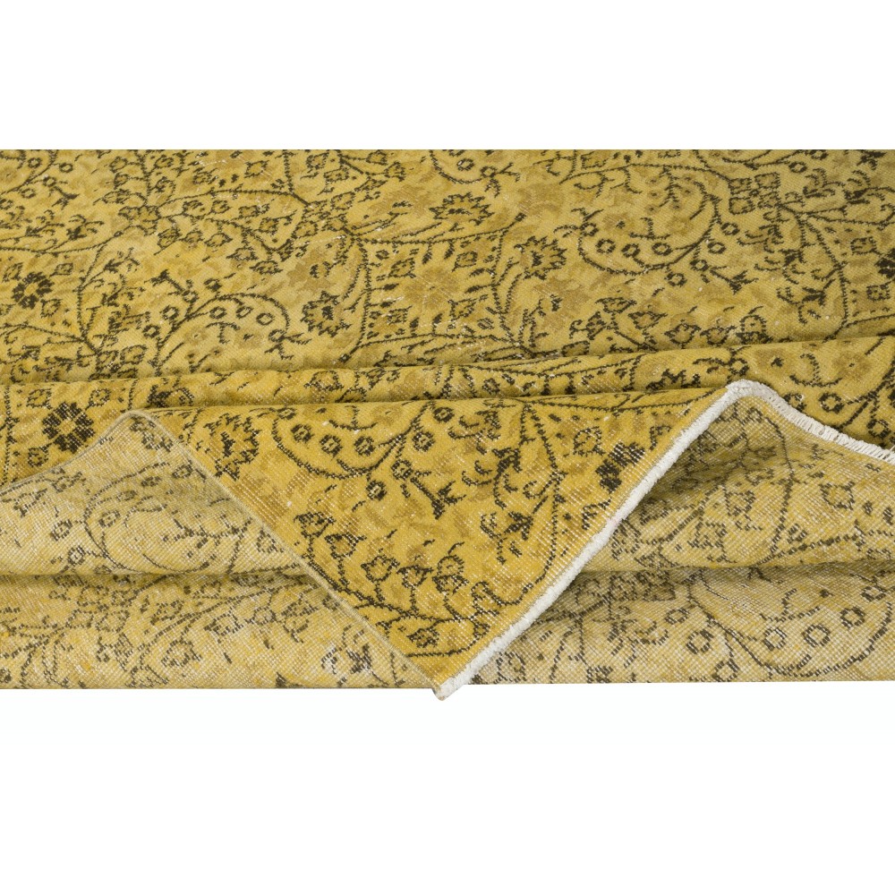 Vintage Handmade Floral Patterned Turkish Area Rug dyed in Yellow 4 Modern Interiors