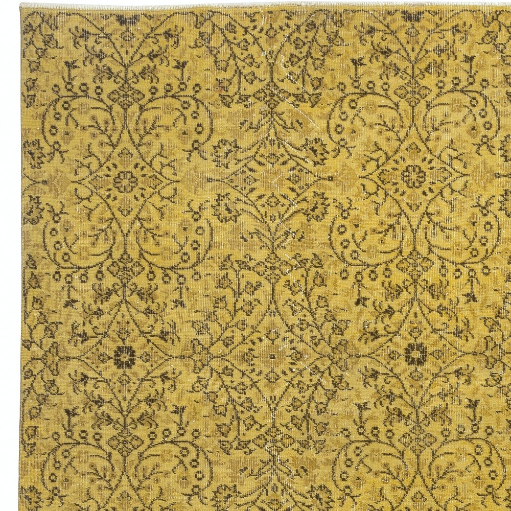 Vintage Handmade Floral Patterned Turkish Area Rug dyed in Yellow 4 Modern Interiors