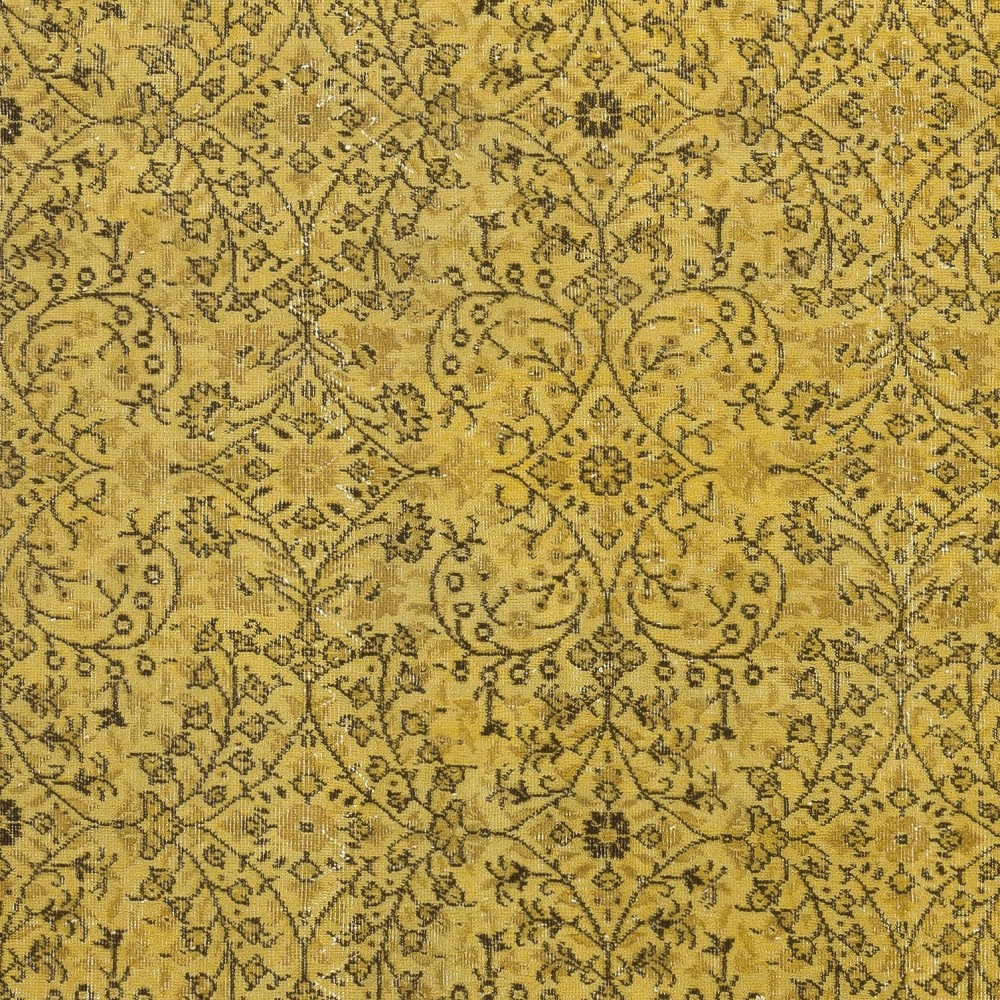Vintage Handmade Floral Patterned Turkish Area Rug dyed in Yellow 4 Modern Interiors