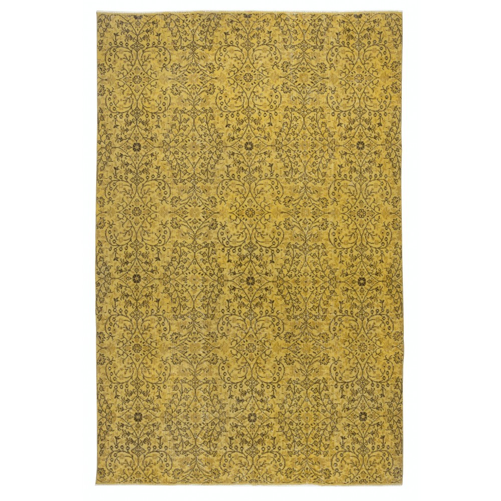 Vintage Handmade Floral Patterned Turkish Area Rug dyed in Yellow 4 Modern Interiors