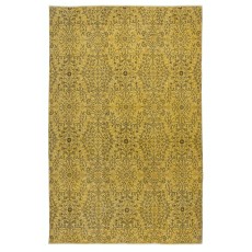 Vintage Handmade Floral Patterned Turkish Area Rug dyed in Yellow 4 Modern Interiors