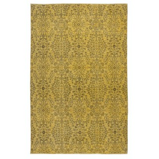Vintage Handmade Floral Patterned Turkish Area Rug dyed in Yellow 4 Modern Interiors
