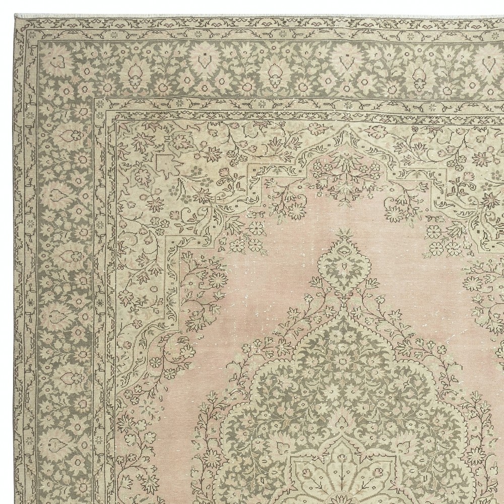 One-of-a-pair Vintage Area Rug with Medallion Design. Handmade Turkish Carpet
