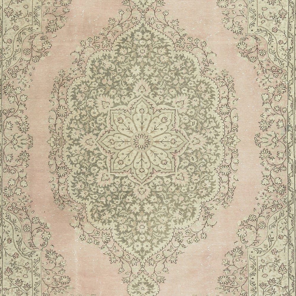 One-of-a-pair Vintage Area Rug with Medallion Design. Handmade Turkish Carpet