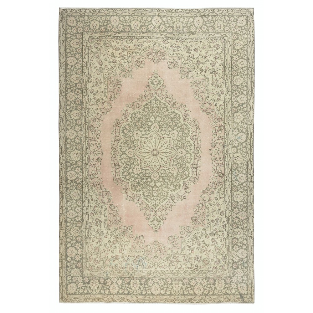 One-of-a-pair Vintage Area Rug with Medallion Design. Handmade Turkish Carpet