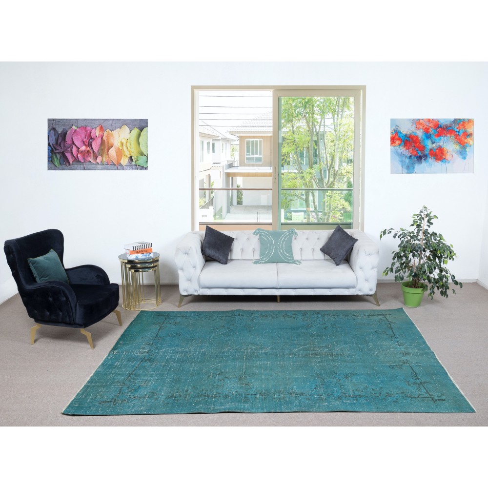 Teal Blue Area Rug for Modern Interiors, Handmade in Turkey