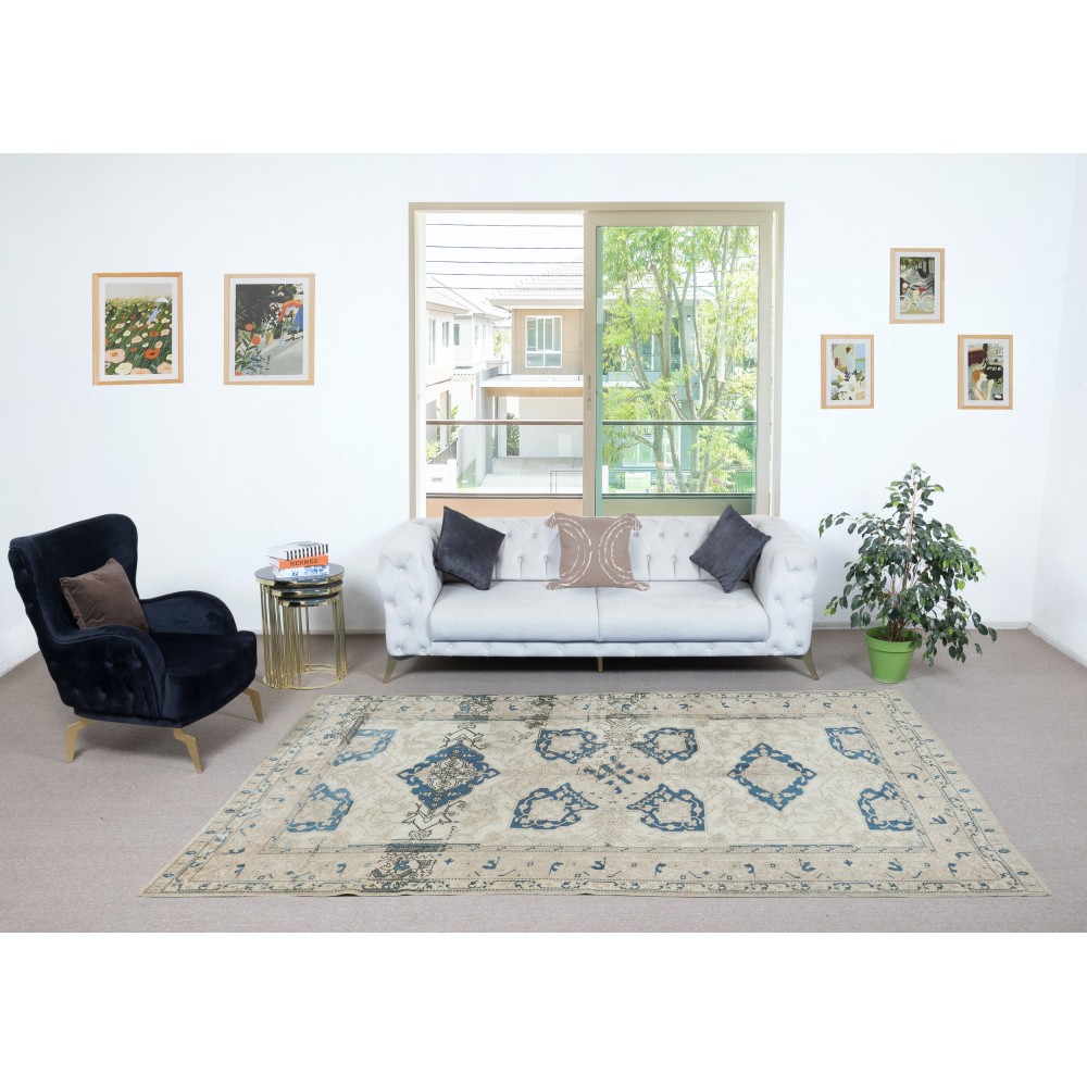 Decorative Vintage Handmade Turkish Area Rug, 100% Wool
