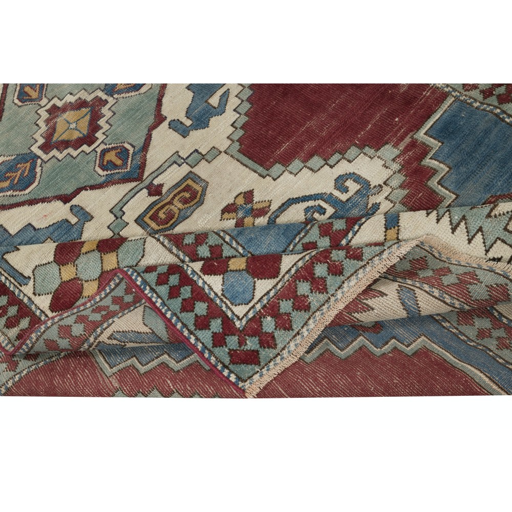 Hand Knotted Vintage Turkish Area Rug with Geometric Medallion Design