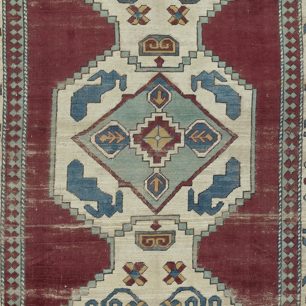 Hand Knotted Vintage Turkish Area Rug with Geometric Medallion Design