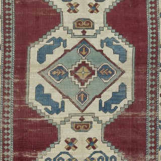 Hand Knotted Vintage Turkish Area Rug with Geometric Medallion Design