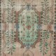 Hand knotted Turkish Rug in Pink and Green. One of a kind Vintage Carpet