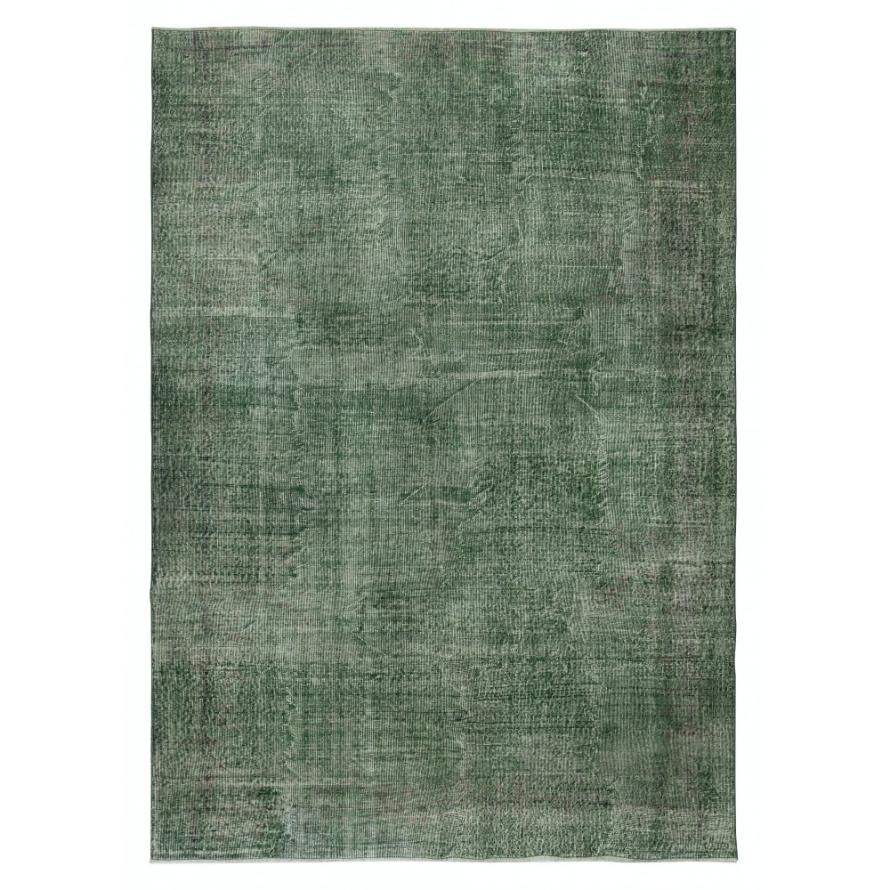 Contemporary Handmade Low Pile Turkish Wool Area Rug in Green Color