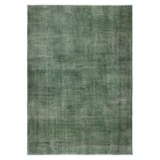 Contemporary Handmade Low Pile Turkish Wool Area Rug in Green Color