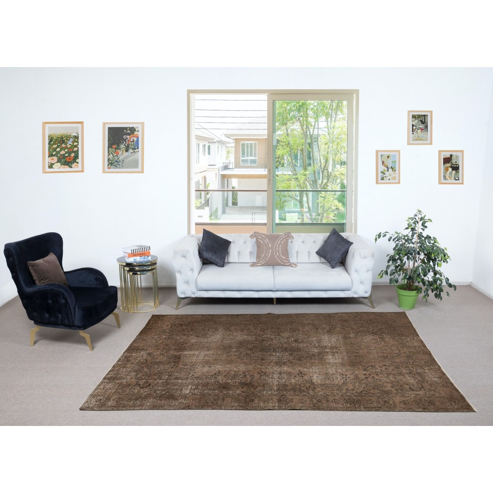 Modern Brown Color Over-Dyed Rug. Handmade Turkish Area Rug. Bohemian Home Decor