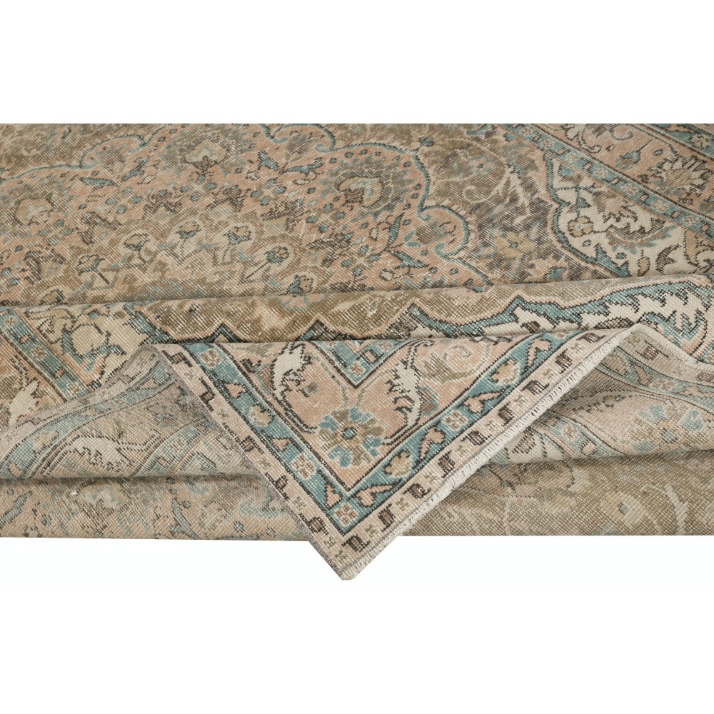Vintage Turkish Wool Area Rug in Muted Colors, One-of-a-kind Handmade Large Carpet