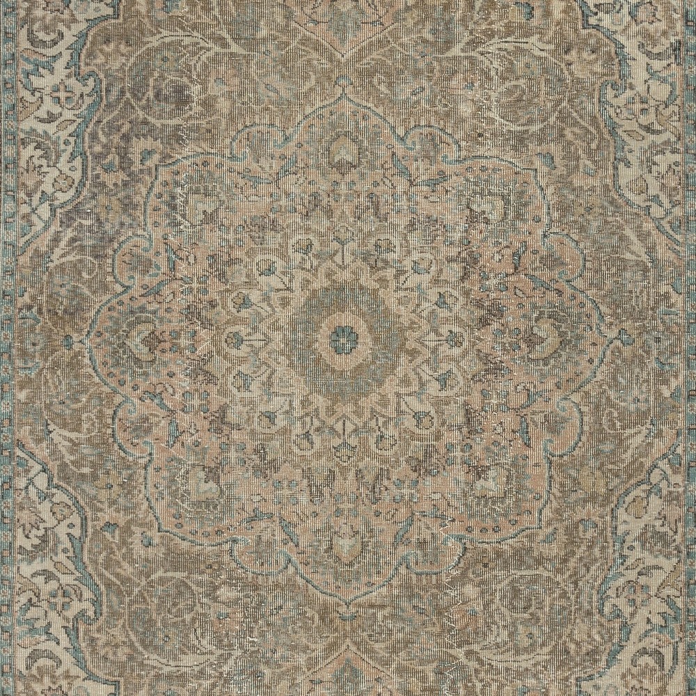 Vintage Turkish Wool Area Rug in Muted Colors, One-of-a-kind Handmade Large Carpet