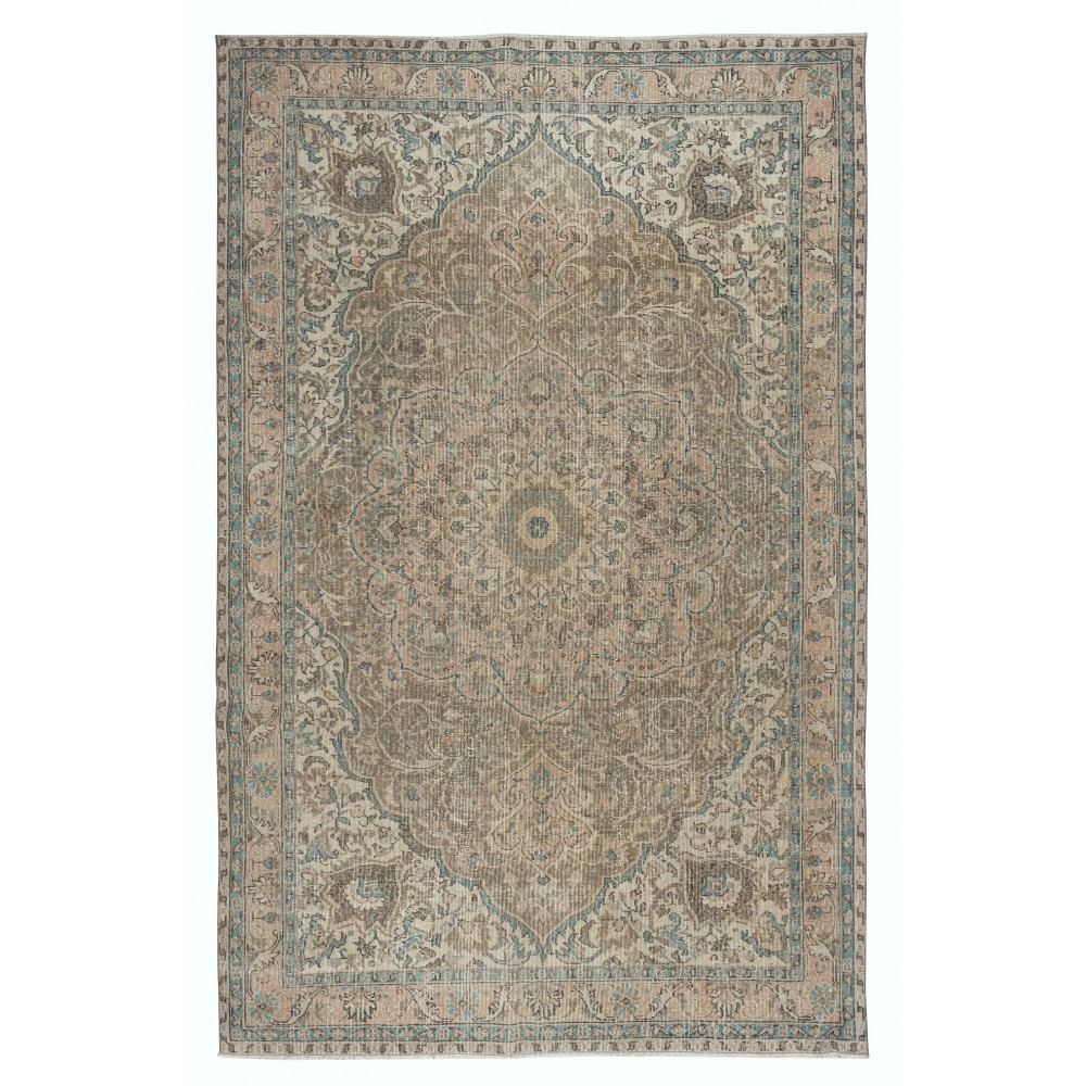 Vintage Turkish Wool Area Rug in Muted Colors, One-of-a-kind Handmade Large Carpet