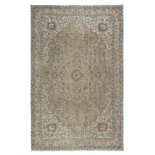 Vintage Turkish Wool Area Rug in Muted Colors, One-of-a-kind Handmade Large Carpet