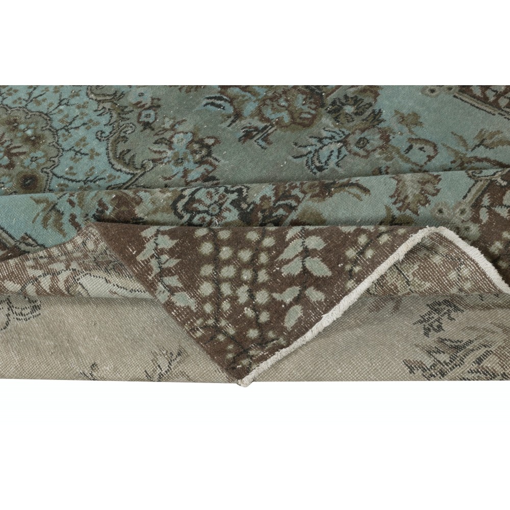 Hand Knotted Turkish Wool Area Rug in Blue Color, Contemporary Medallion Design Carpet