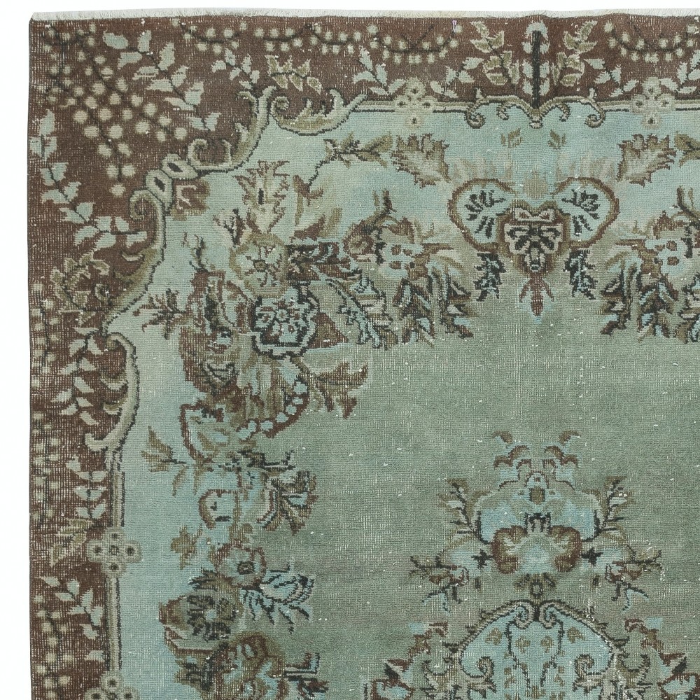 Hand Knotted Turkish Wool Area Rug in Blue Color, Contemporary Medallion Design Carpet