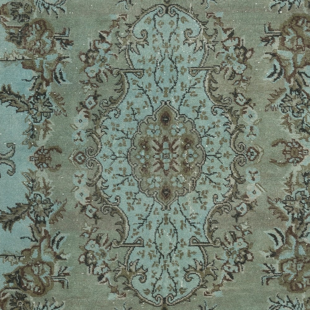 Hand Knotted Turkish Wool Area Rug in Blue Color, Contemporary Medallion Design Carpet