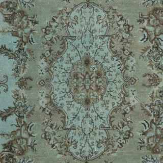 Hand Knotted Turkish Wool Area Rug in Blue Color, Contemporary Medallion Design Carpet