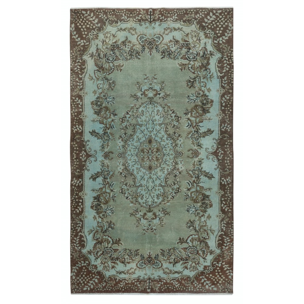 Hand Knotted Turkish Wool Area Rug in Blue Color, Contemporary Medallion Design Carpet