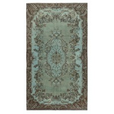 Hand Knotted Turkish Wool Area Rug in Blue Color, Contemporary Medallion Design Carpet