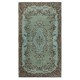 Hand Knotted Turkish Wool Area Rug in Blue Color, Contemporary Medallion Design Carpet