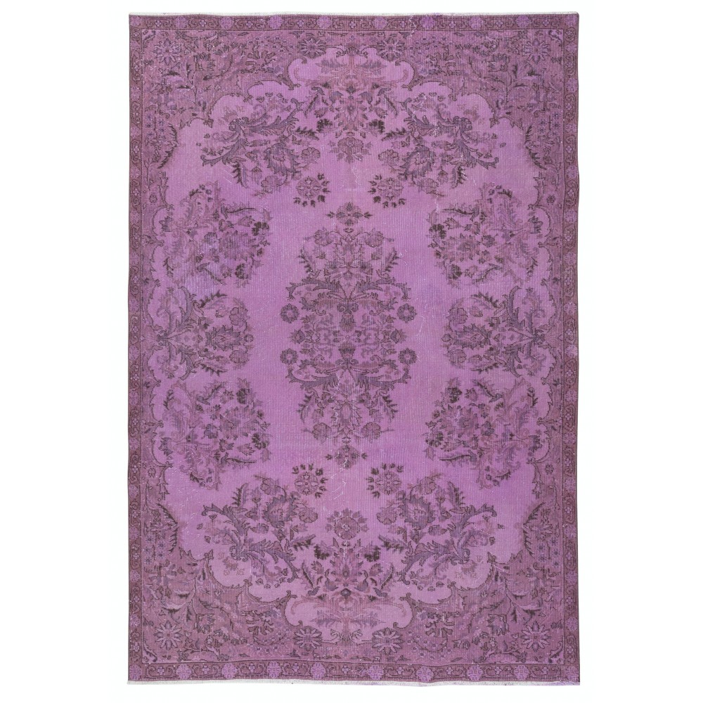 Hand-Made Area Rug in Purple Color. Modern Turkish Floor Covering