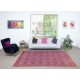 Modern Handmade Turkish Wool Area Rug with Floral Design and Pink Solid Border