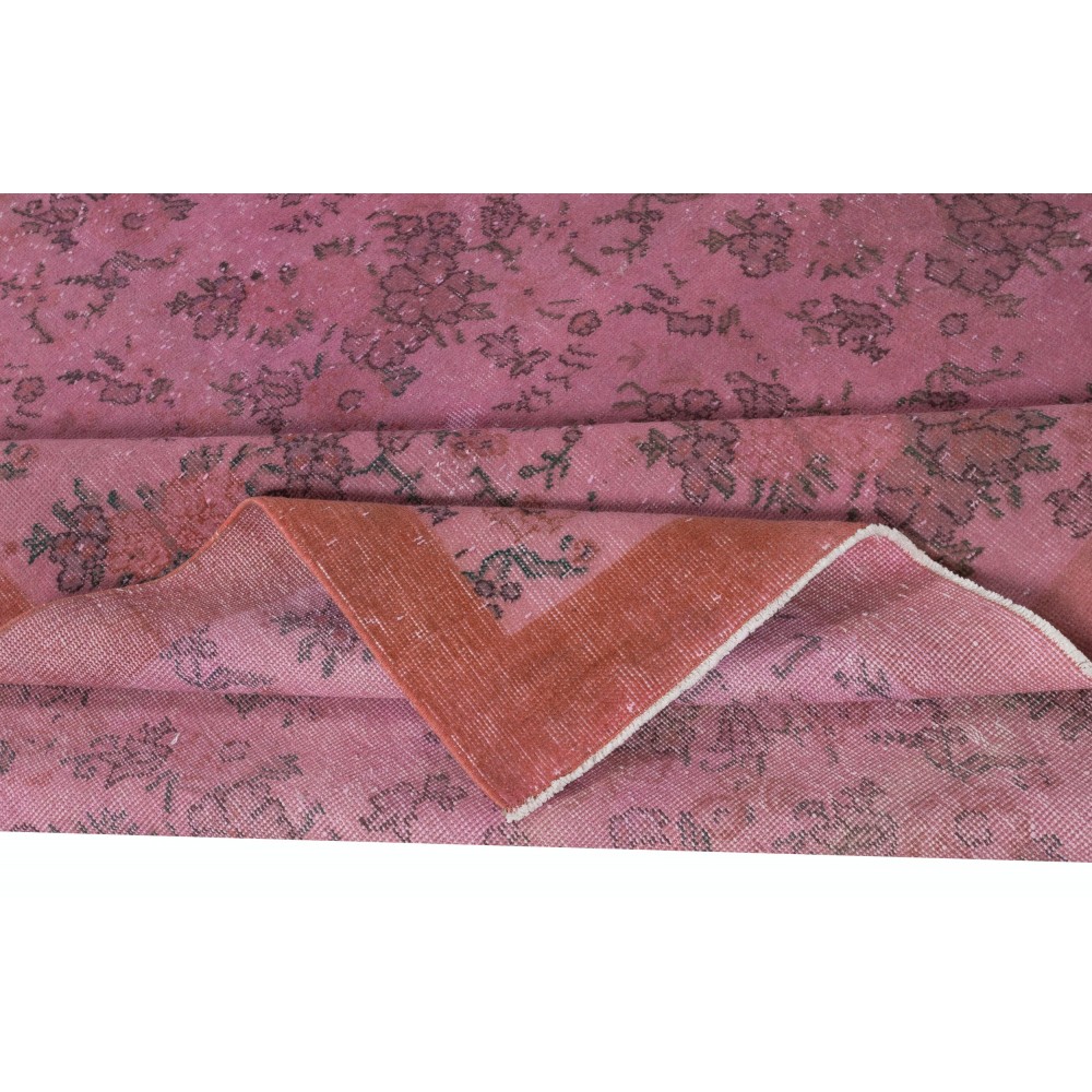 Modern Handmade Turkish Wool Area Rug with Floral Design and Pink Solid Border
