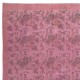 Modern Handmade Turkish Wool Area Rug with Floral Design and Pink Solid Border