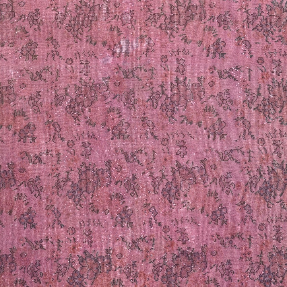 Modern Handmade Turkish Wool Area Rug with Floral Design and Pink Solid Border