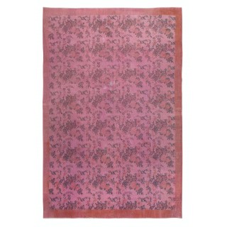 Modern Handmade Turkish Wool Area Rug with Floral Design and Pink Solid Border