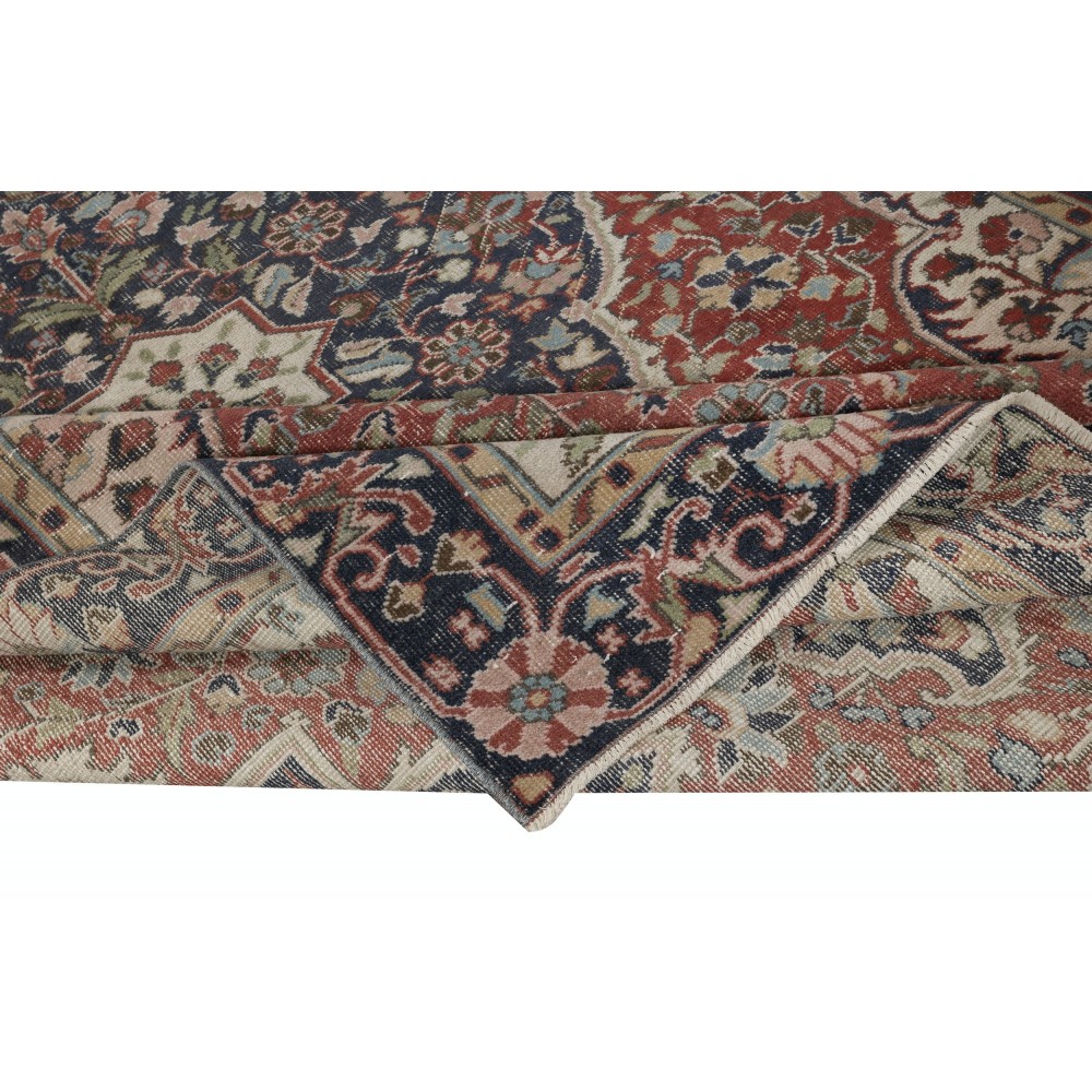 Vintage Handmade Wool Area Rug. One of a kind Turkish Carpet with Medallion Design