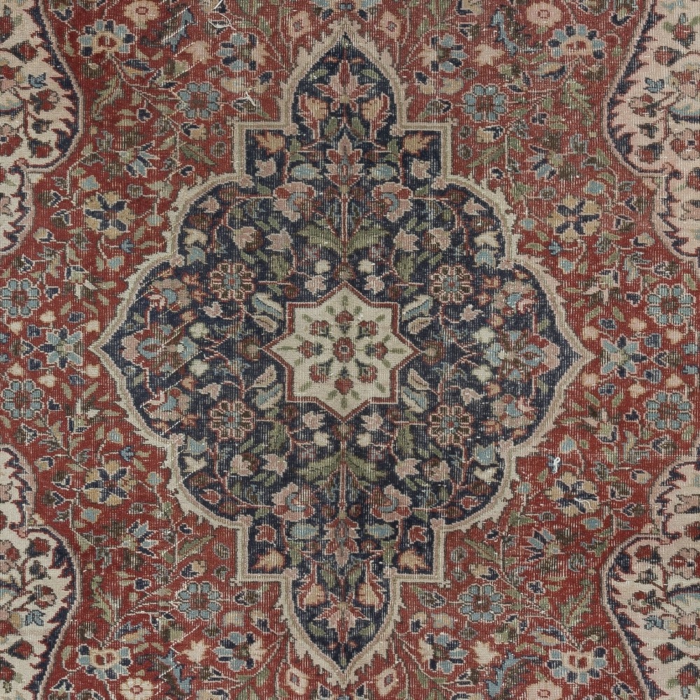 Vintage Handmade Wool Area Rug. One of a kind Turkish Carpet with Medallion Design